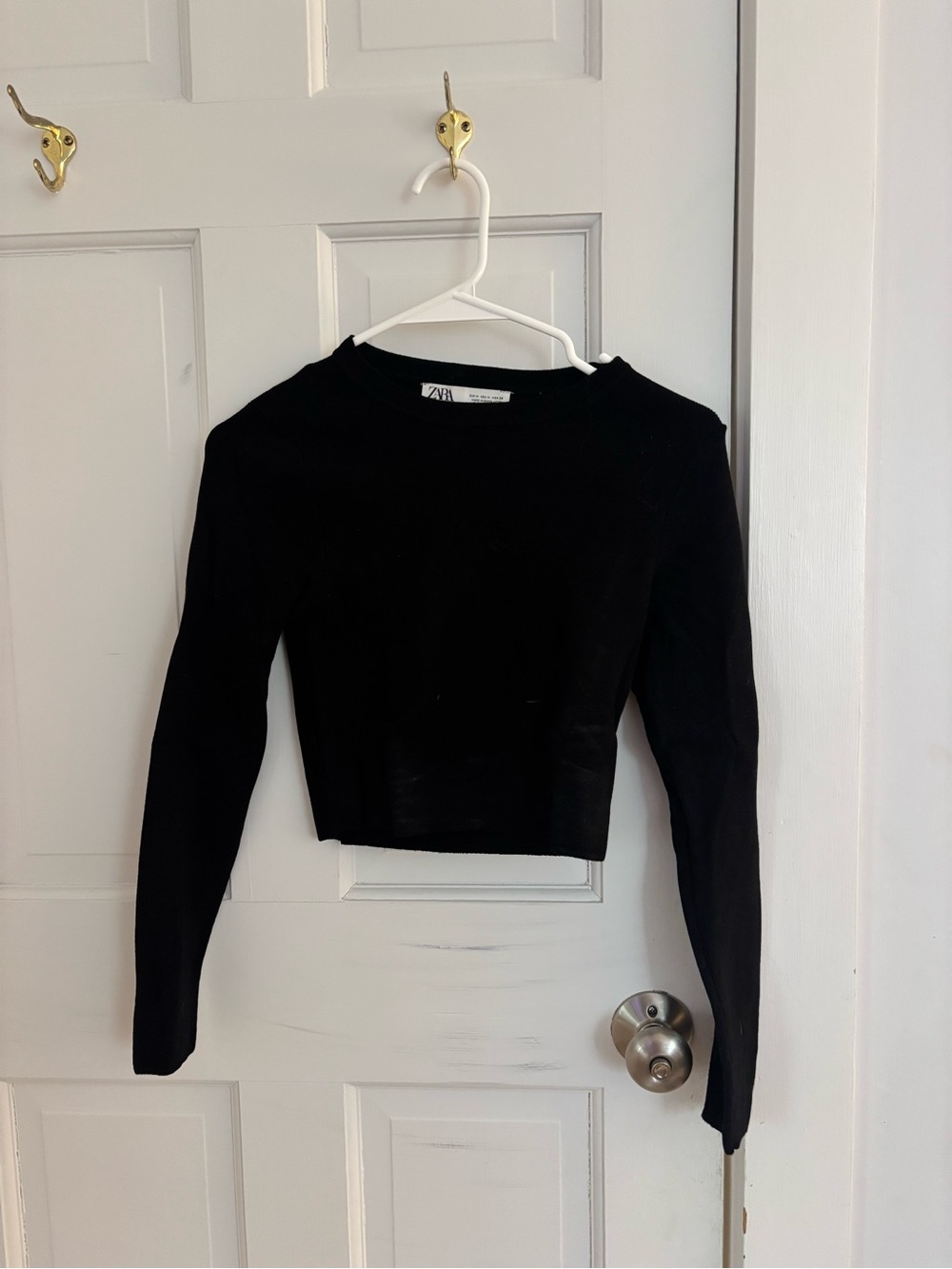 Zara Black Cropped Long-Sleeve Top